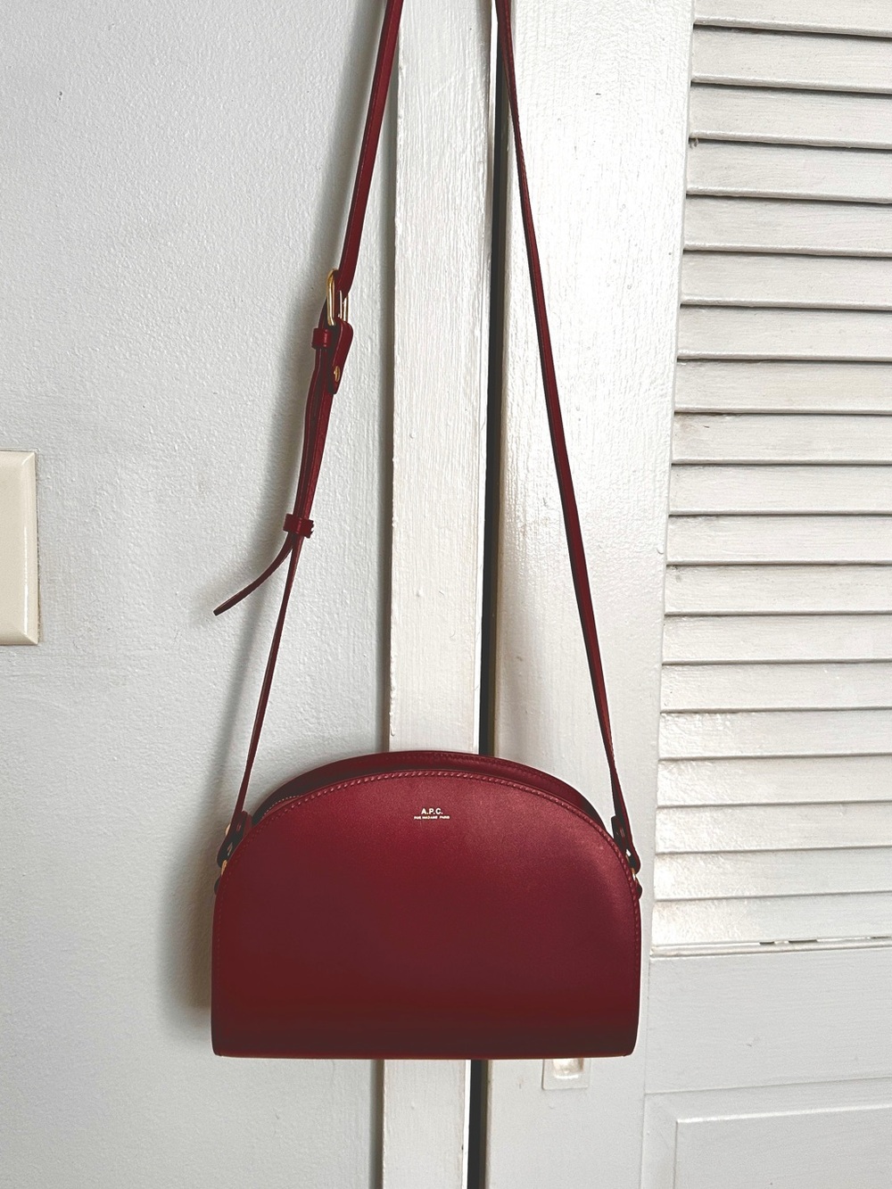 A.P.C. Demi Lune Crossbody Bag in Burgundy
